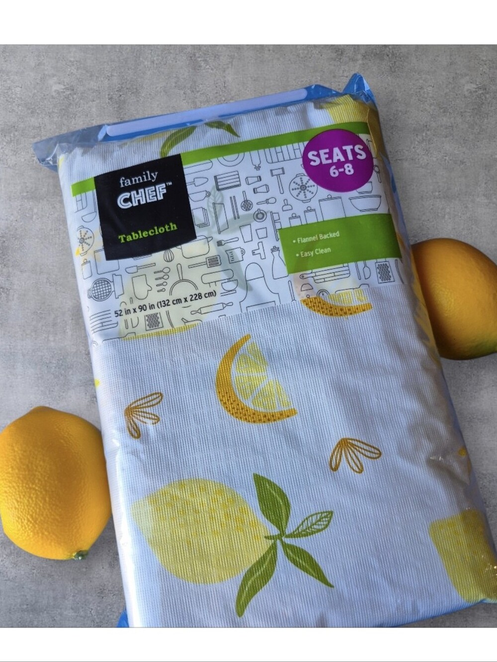 Family Chef Lemon Print Tablecloth - White and Yellow
